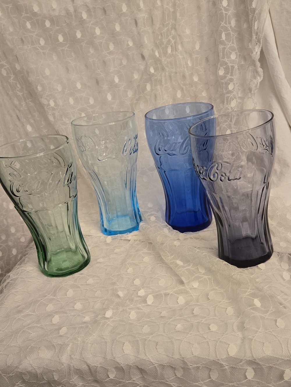 A RAINBOW of Color - Set Of 4 Coca Cola Embossed Glasses